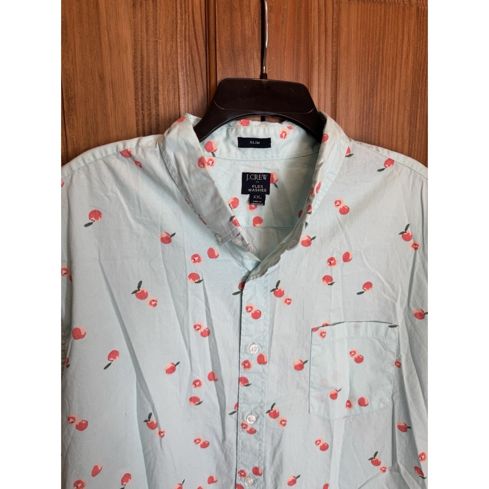 J.Crew Men's Shirt XXL Blue Cherry Print Slim Fit Short Sleeve Resort Preppy - Picture 3 of 9